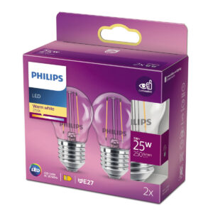 Philips LEDClassic Krone Fila 25W, E27, vh kl ikke dæmpbar 2 pak