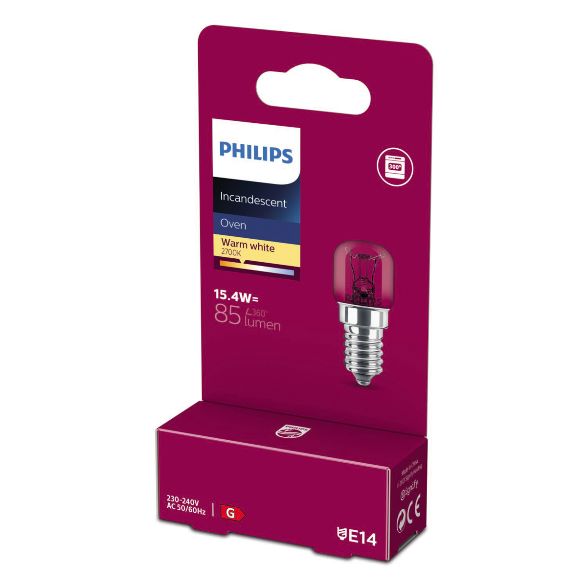 Philips Ovnpære 15W, Rørformet, E14, 1 pak